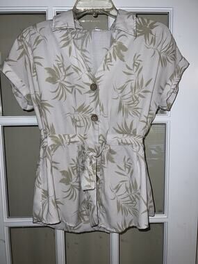 Love Is For Eternity Blouse Sz S Belted Women's Beach Shirt Hawaiian Tropical